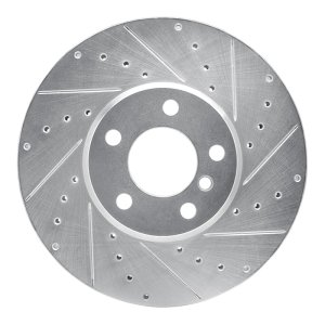 BMW X5 Brake Rotor (1) - Front Right - R1 Concepts - Drilled & Slotted - Silver - `07-`19